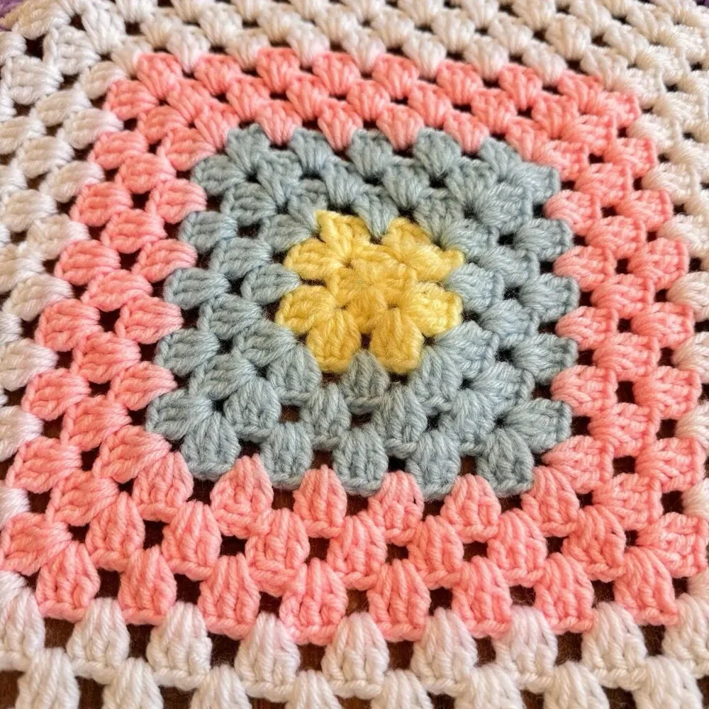 Vintage Handmade Crochet Afghan Throw Blanket Large Square Pattern 48”x48”